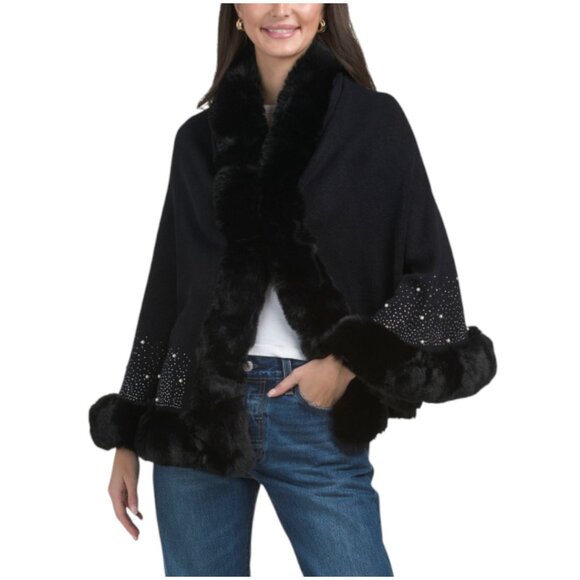 MAX STUDIO Ruana With Faux Fur Lining - Picture 1 of 3